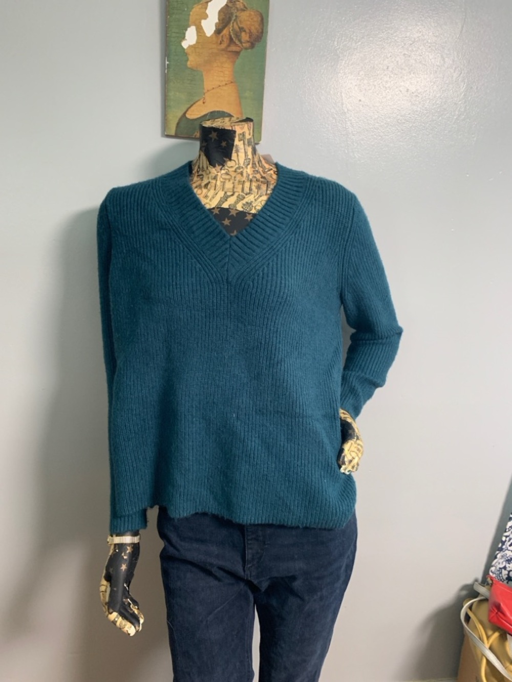 Ann Taylor Teal Cable-Knit V-Neck Sweater